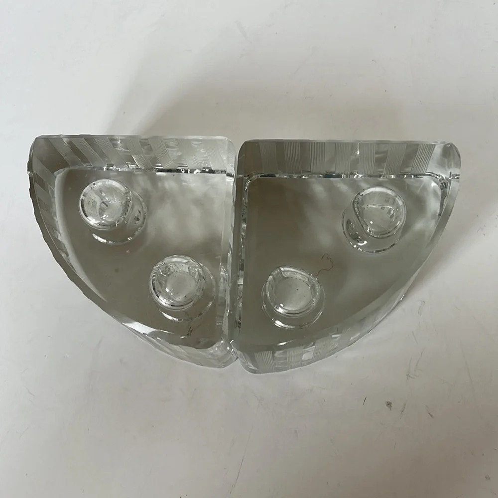 Vintage glass candlestick set holders pie shaped modern